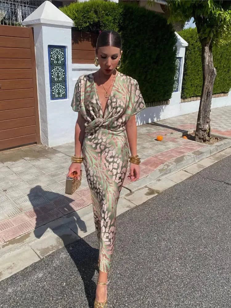 Women's Printed Wrap Wedding Guest Midi Dress | Samantha_4