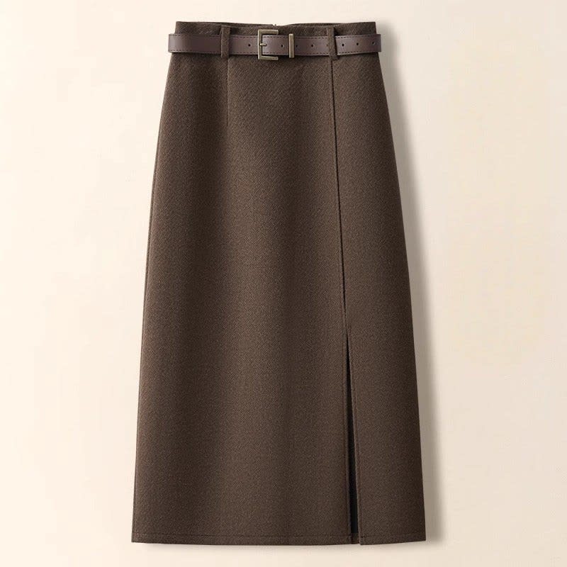 Women's Wool Belted Midi Skirt | Ferelith_2