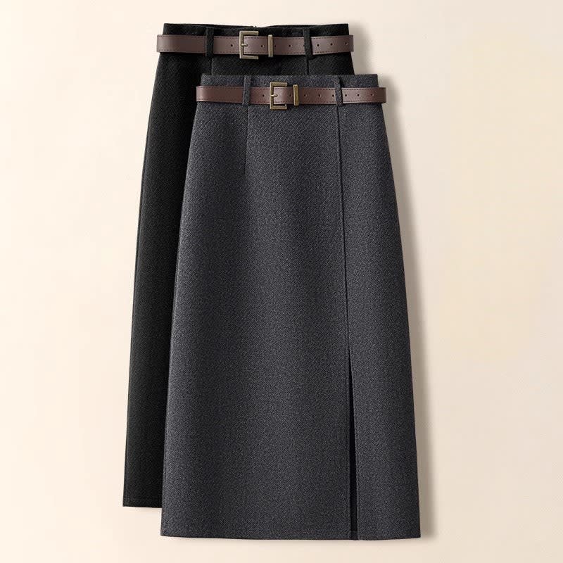 Women's Wool Belted Midi Skirt | Ferelith_4