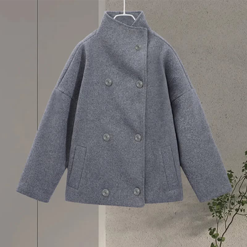 Women's Stand Collar Wool Pea Coat | Ophelia_11