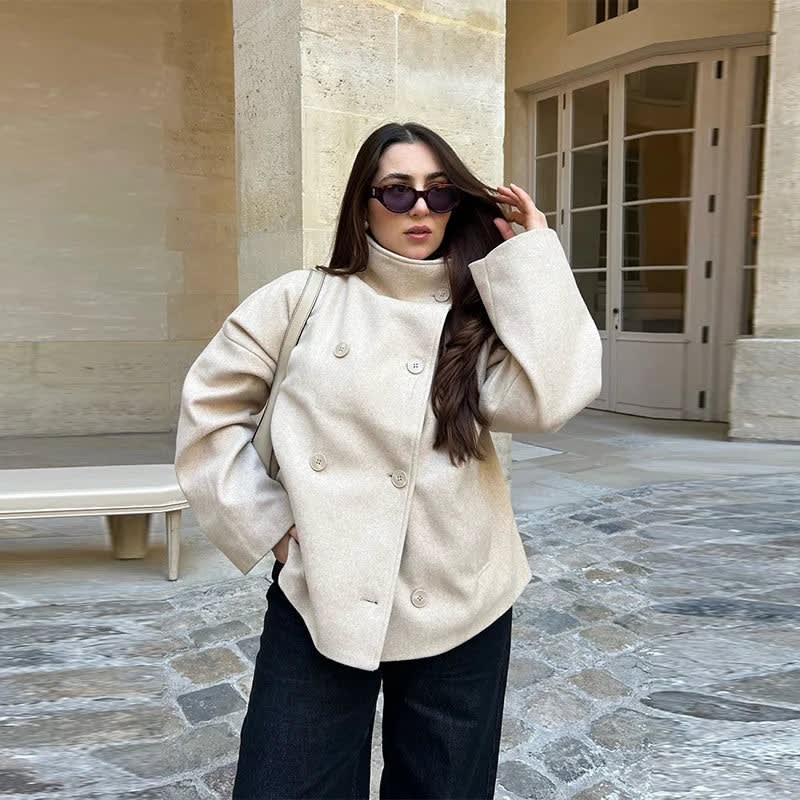 Women's Stand Collar Wool Pea Coat | Ophelia_12