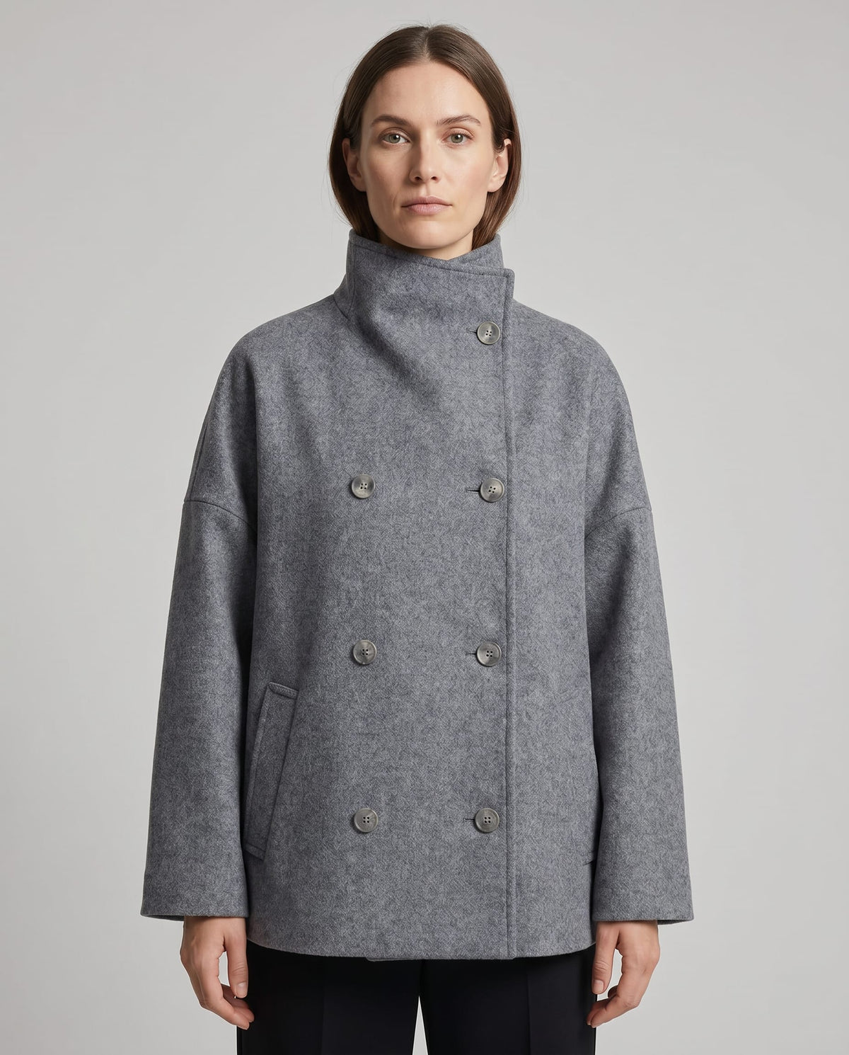 Women's Stand Collar Wool Pea Coat | Ophelia_3