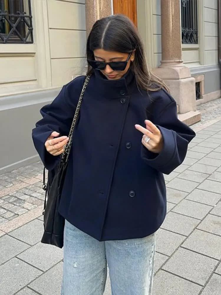 Women's Stand Collar Wool Pea Coat | Ophelia_8