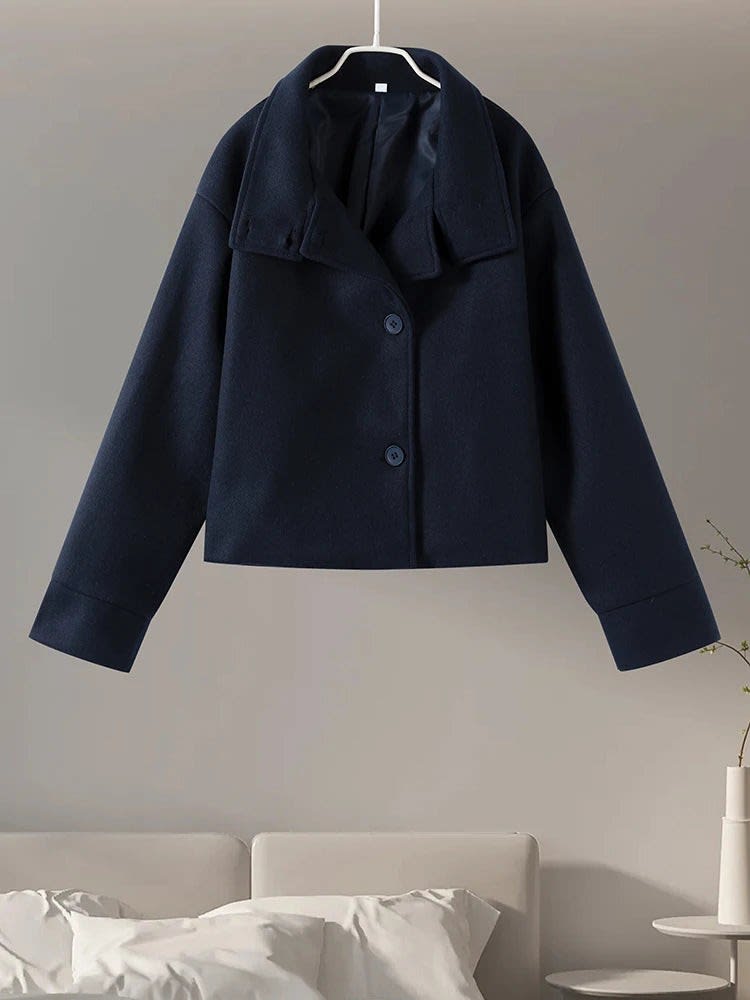 Women's Stand Collar Wool Pea Coat | Ophelia_9