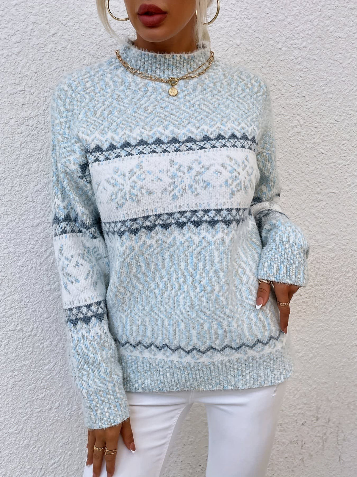 Women's Snowflake High Neck Christmas Jumper | Esme_20