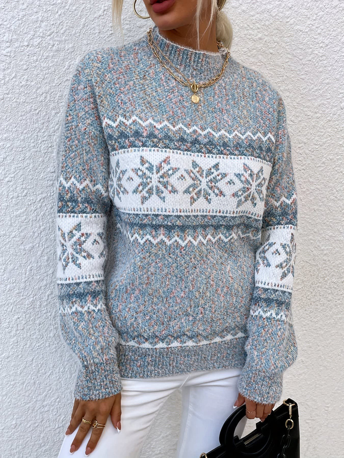 Women's Snowflake High Neck Christmas Jumper | Esme_4