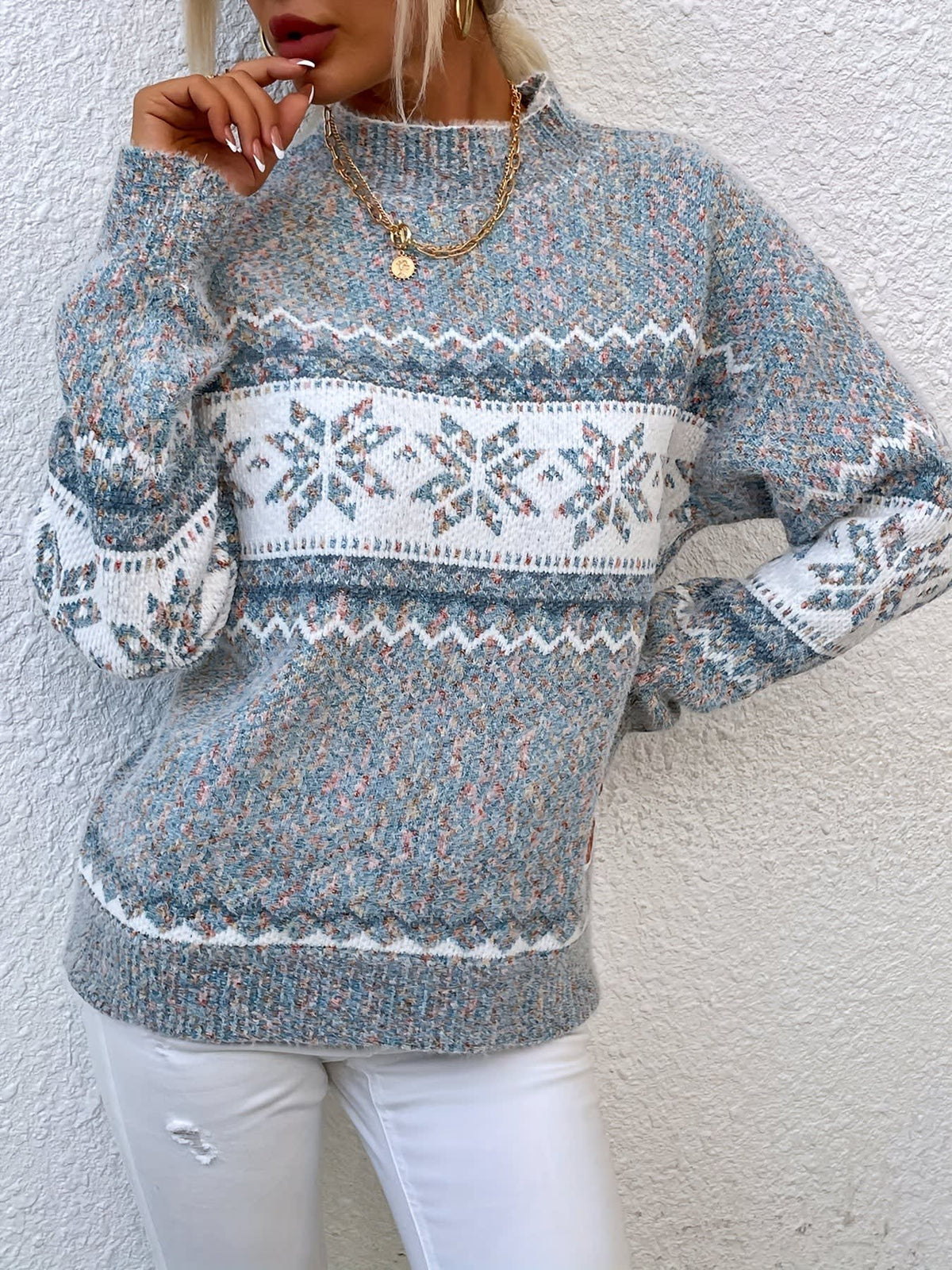 Women's Snowflake High Neck Christmas Jumper | Esme_7