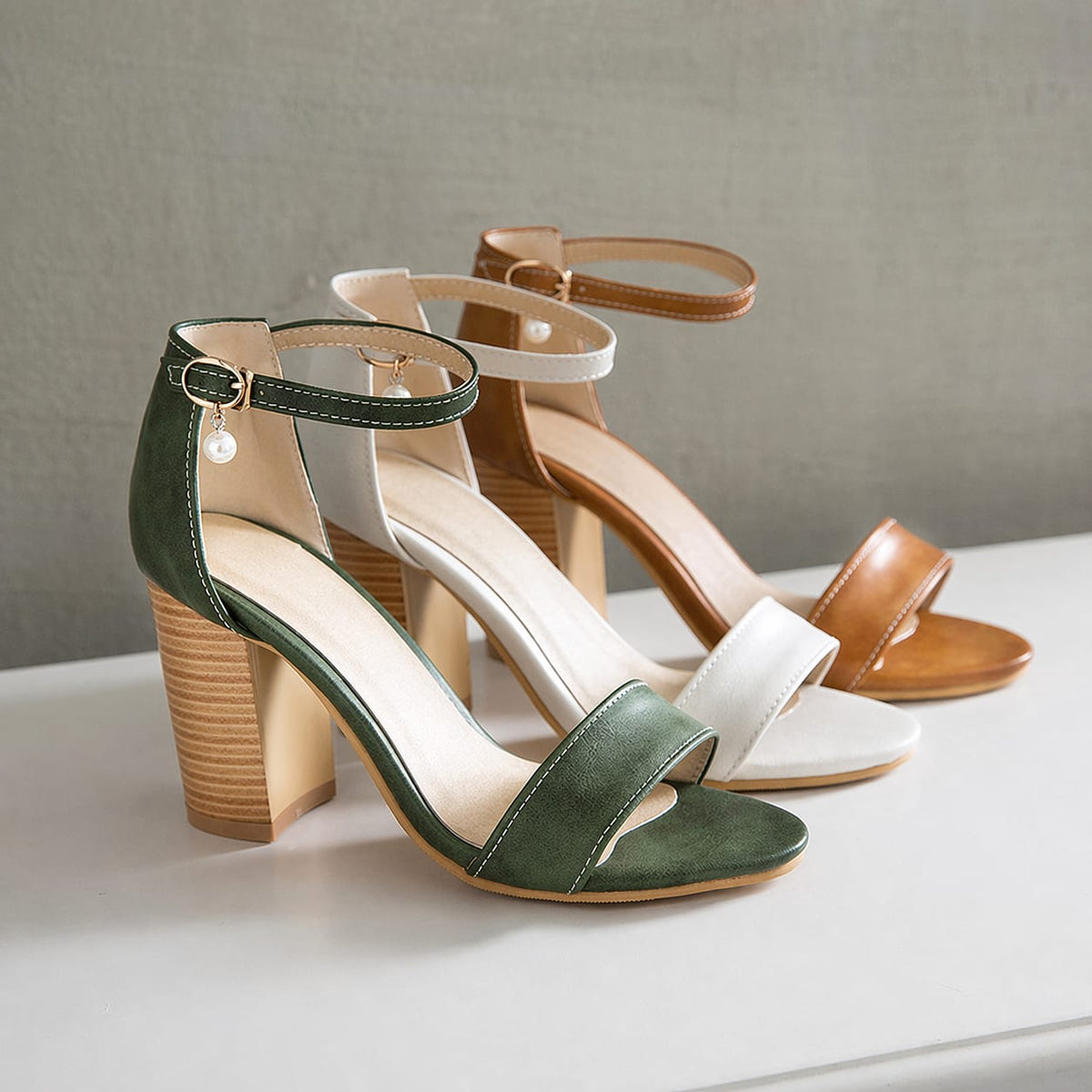 Women's Faux Leather Ankle Strap Sandals | Eurwen_4