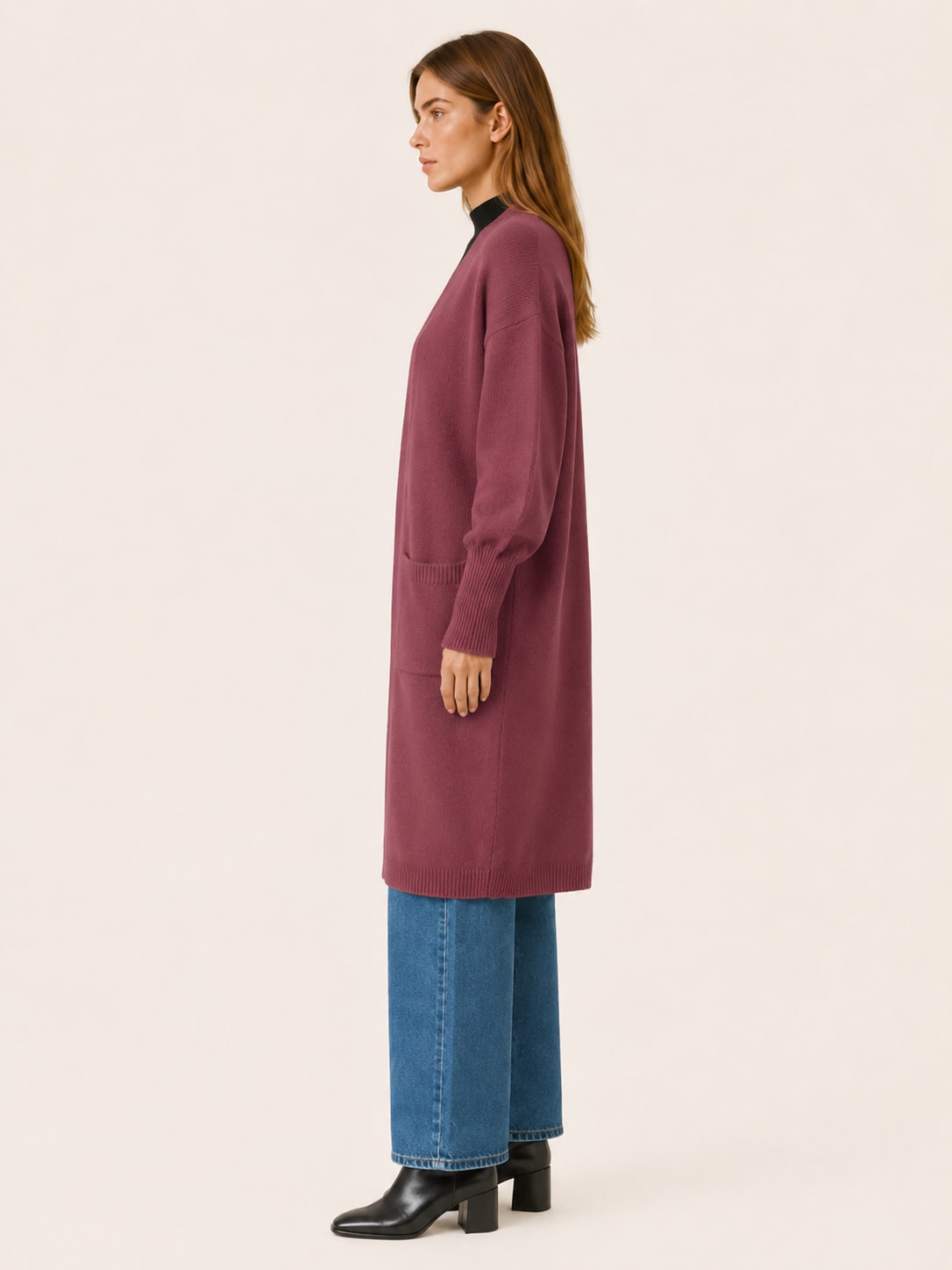 Women's Longline Knit Cardigan with Balloon Sleeves and Pockets | Claire Porter_3