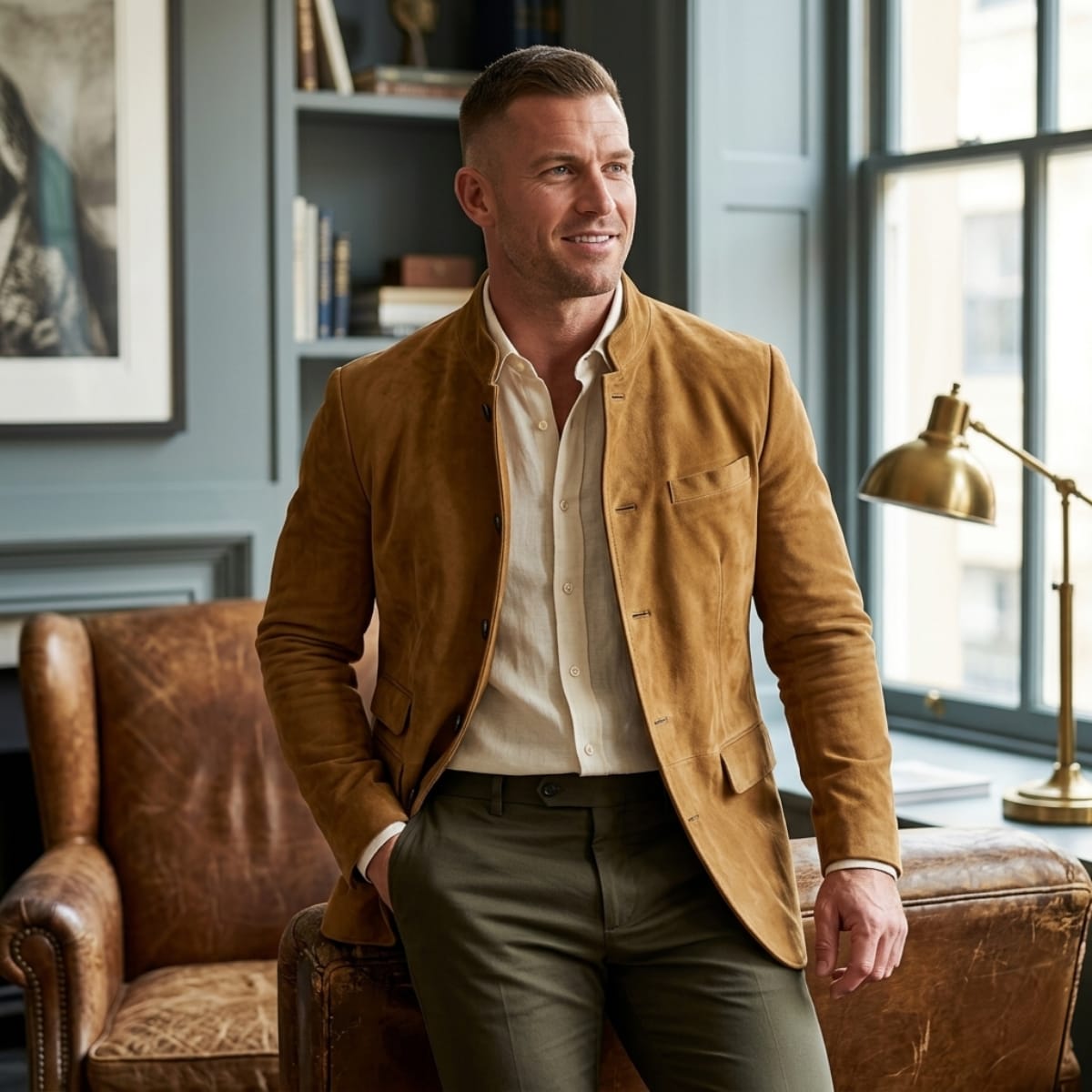 Men's Suede Stand Collar Jacket | Micah_7