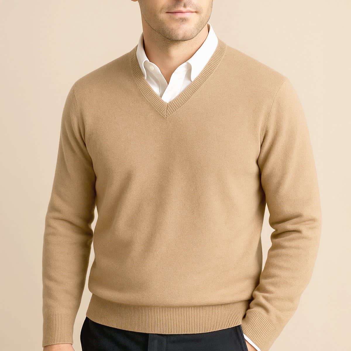 Men's Cashmere V-Neck Jumper | Logan_3