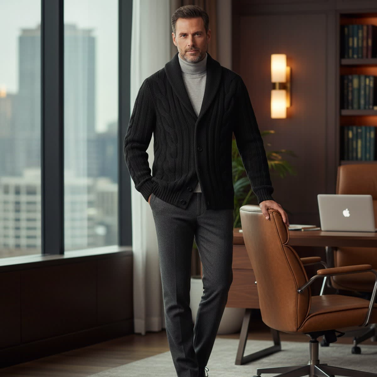 Men's Merino Wool Shawl Collar Cardigan | Keir_12