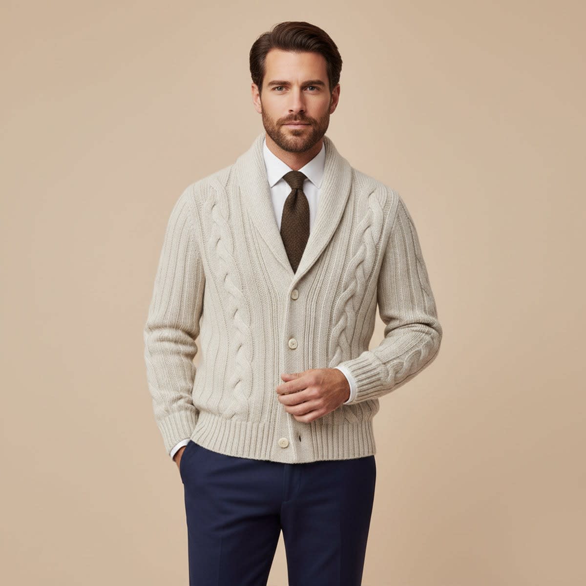 Men's Merino Wool Shawl Collar Cardigan | Keir_9