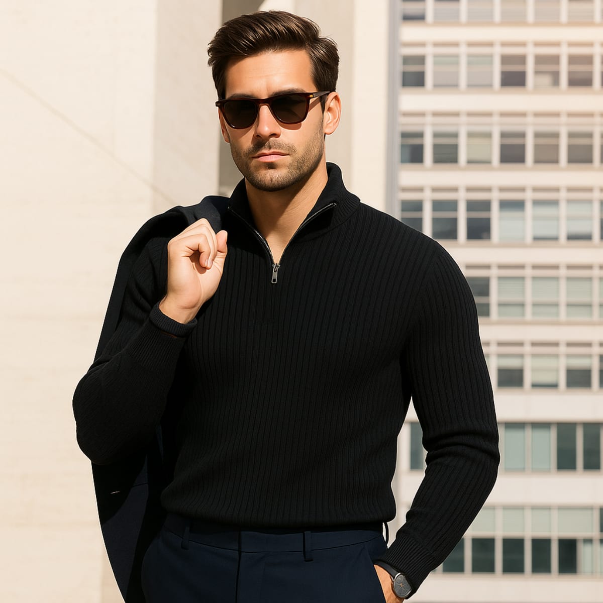 Men's Merino Wool Quarter Zip Jumper | James_6
