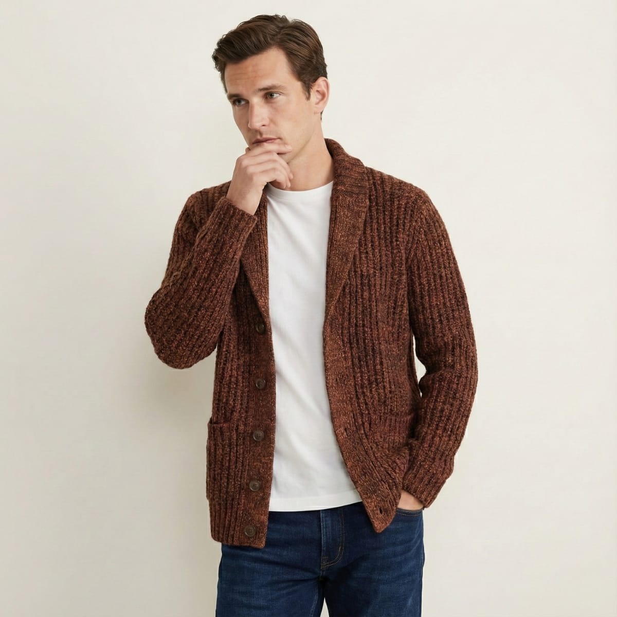 Men's Ribbed Shawl Collar Cardigan | Ollie_4
