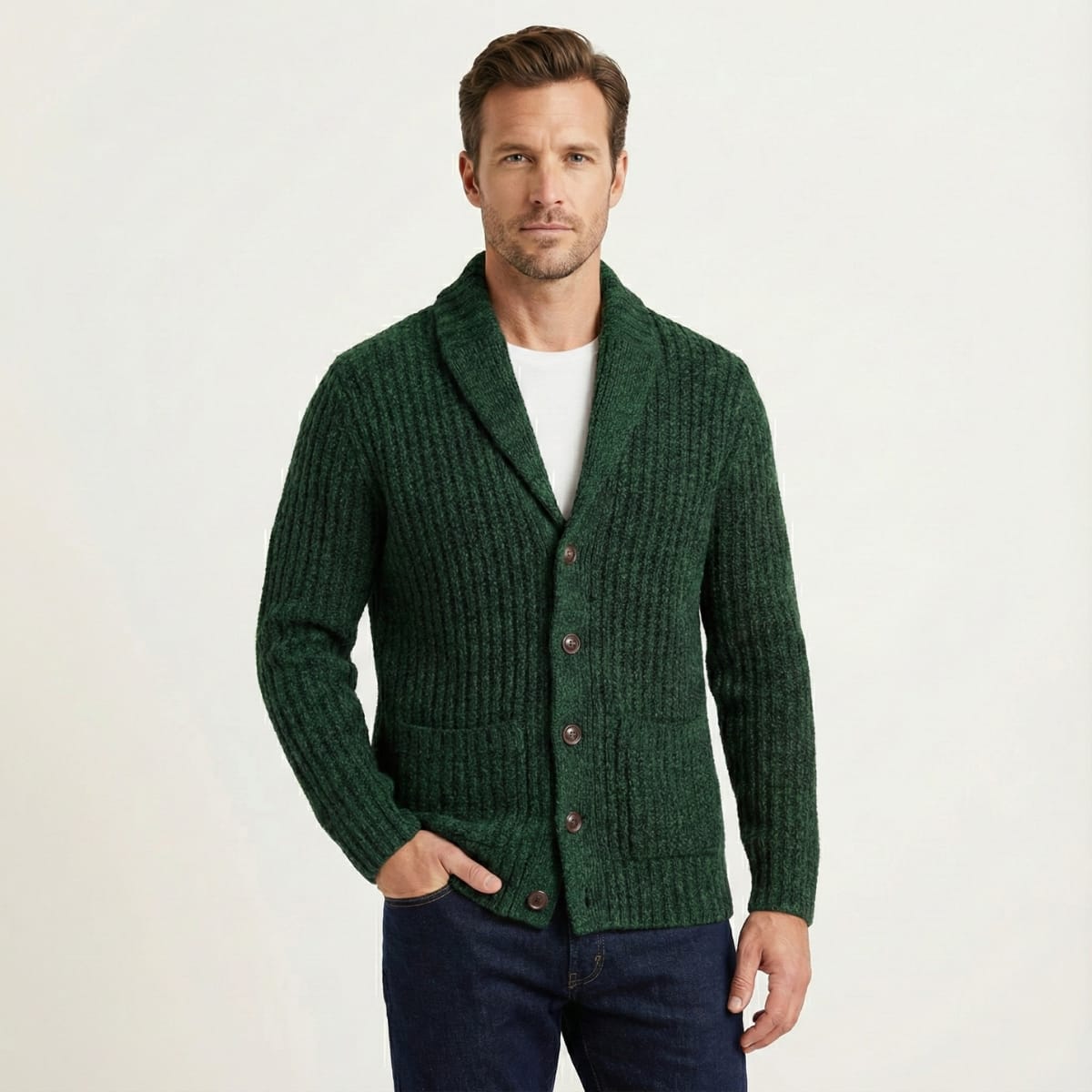 Men's Ribbed Shawl Collar Cardigan | Ollie_6