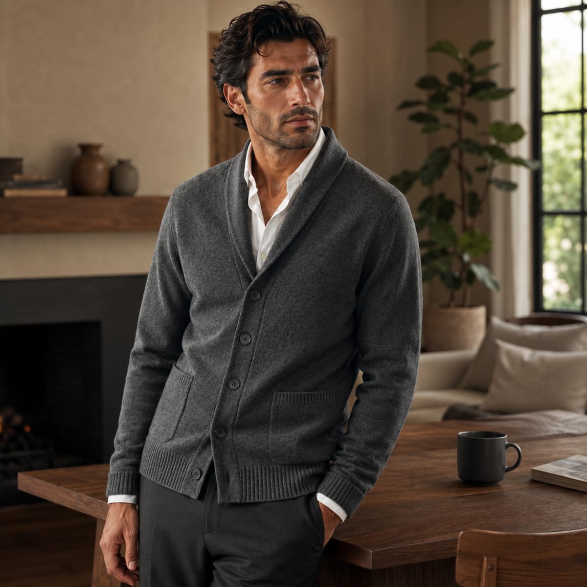 Men's Cashmere Shawl Collar Cardigan | Lucian_7