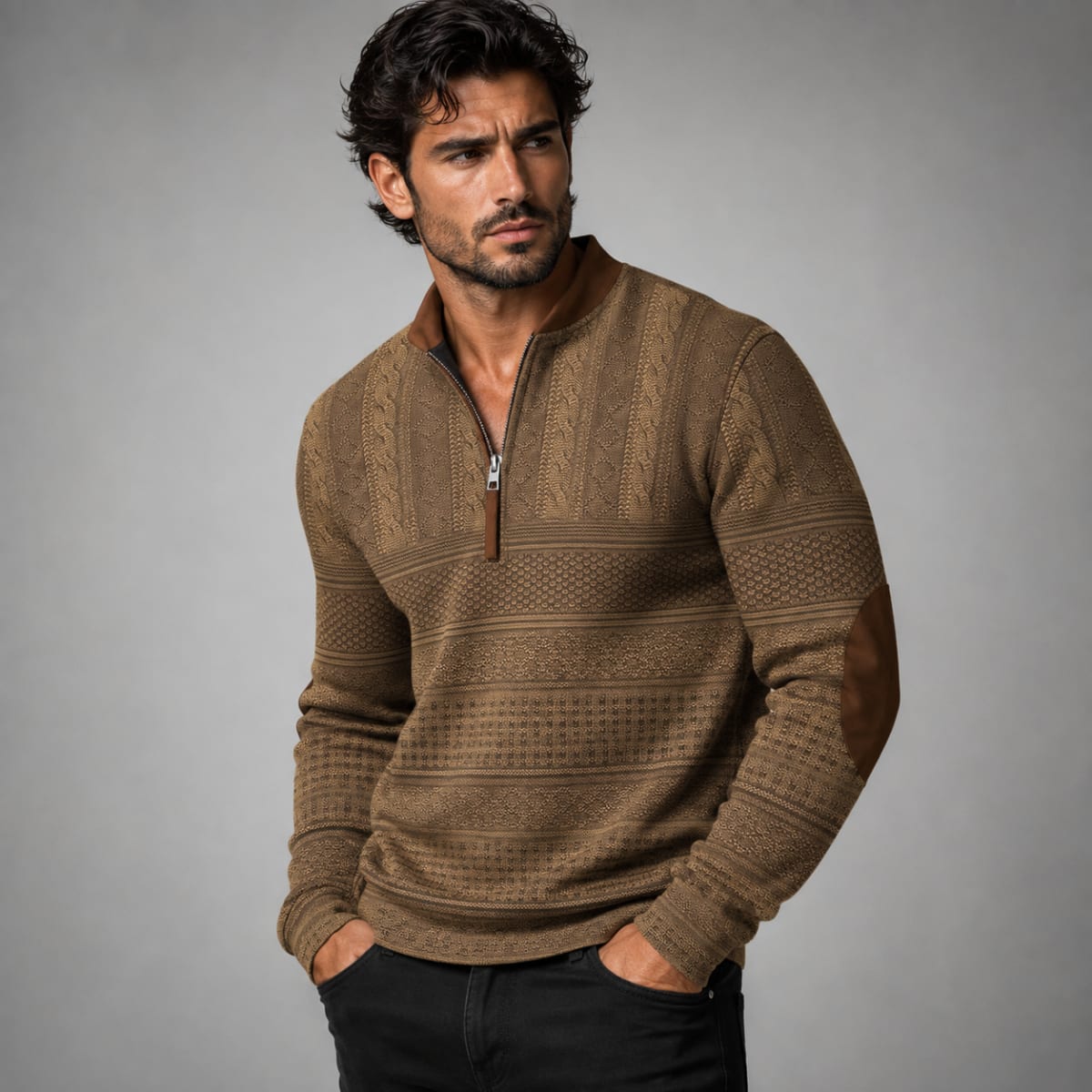 Men's Textured Half Zip Jumper | Luke_6