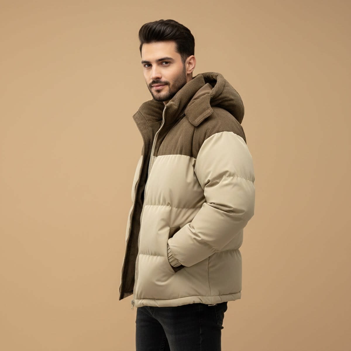 Men's Corduroy Trim Puffer Jacket | Jeremy_2