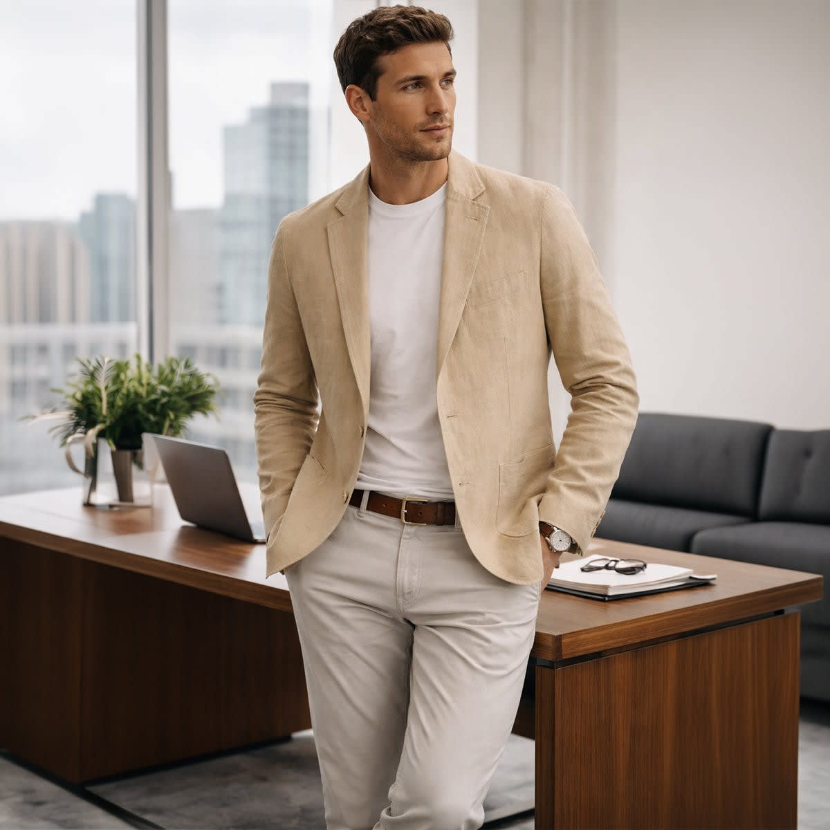 Men's Lightweight Linen Blazer | Uilleam_14
