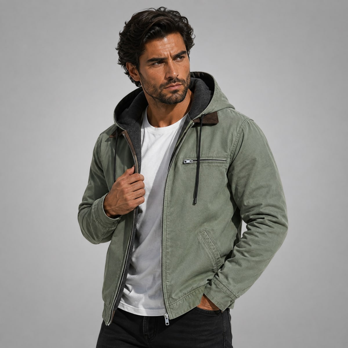 Men's Fleece Lined Hooded Jacket | Justin_7