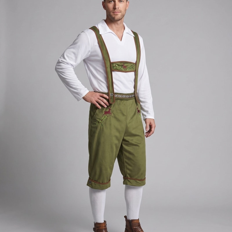 Men's Knee Length Embroidered Lederhosen Shorts | Aengus_1