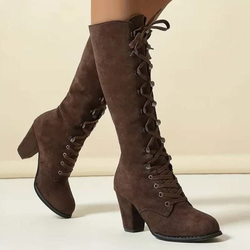 Women's Suede Lace Up Knee High Boots | Polly_1