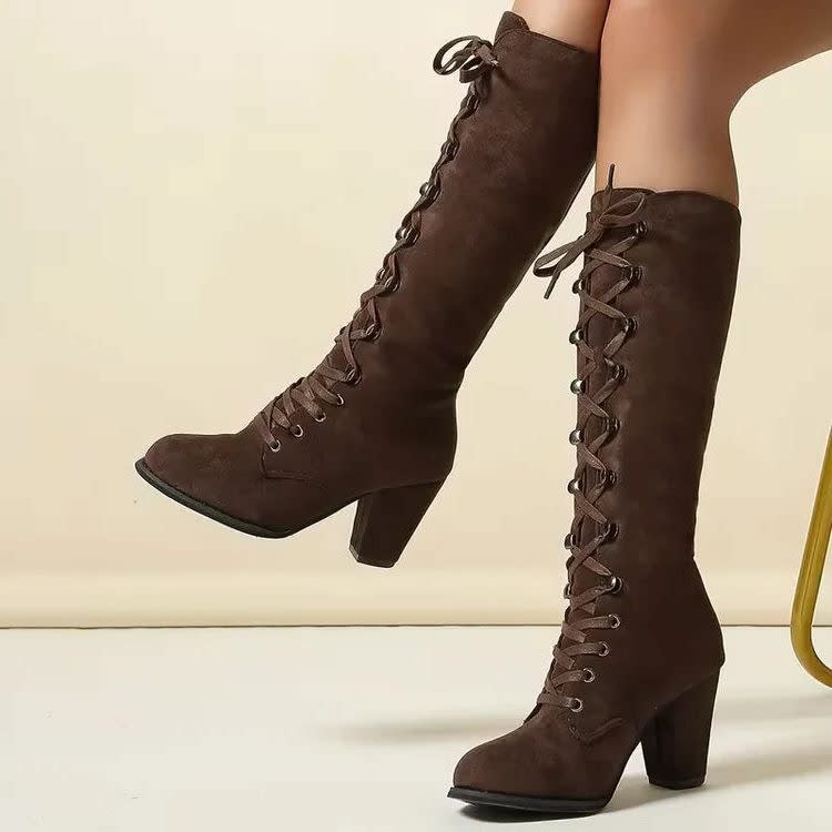 Women's Suede Lace Up Knee High Boots | Polly_5