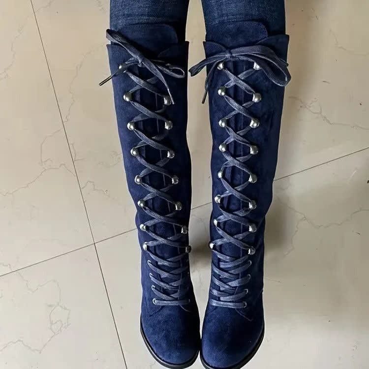 Women's Suede Lace Up Knee High Boots | Polly_7