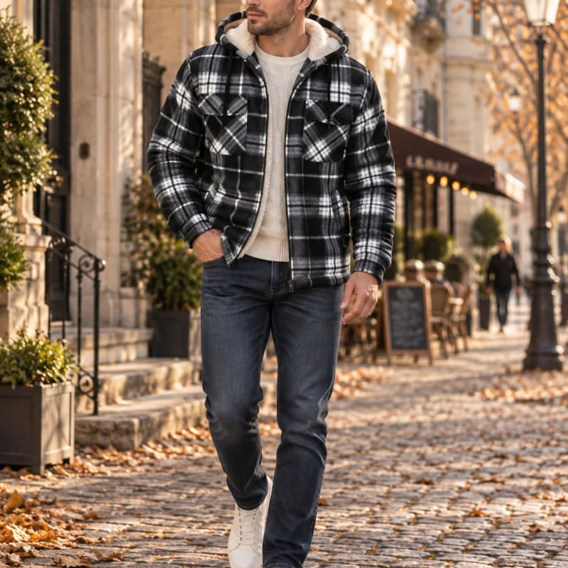 Men's Checked Sherpa Lined Hooded Jacket | Gareth_1