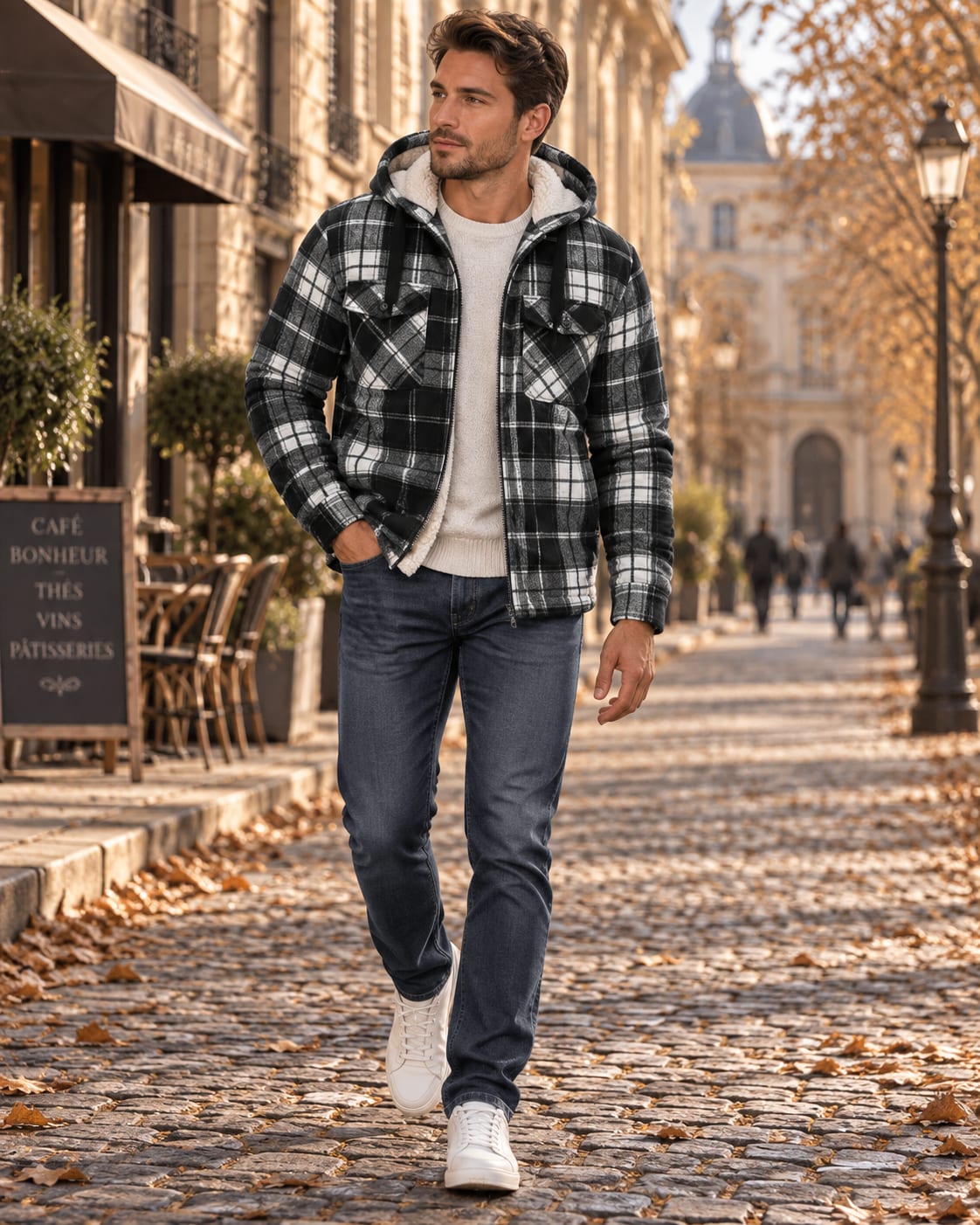 Men's Checked Sherpa Lined Hooded Jacket | Gareth_2