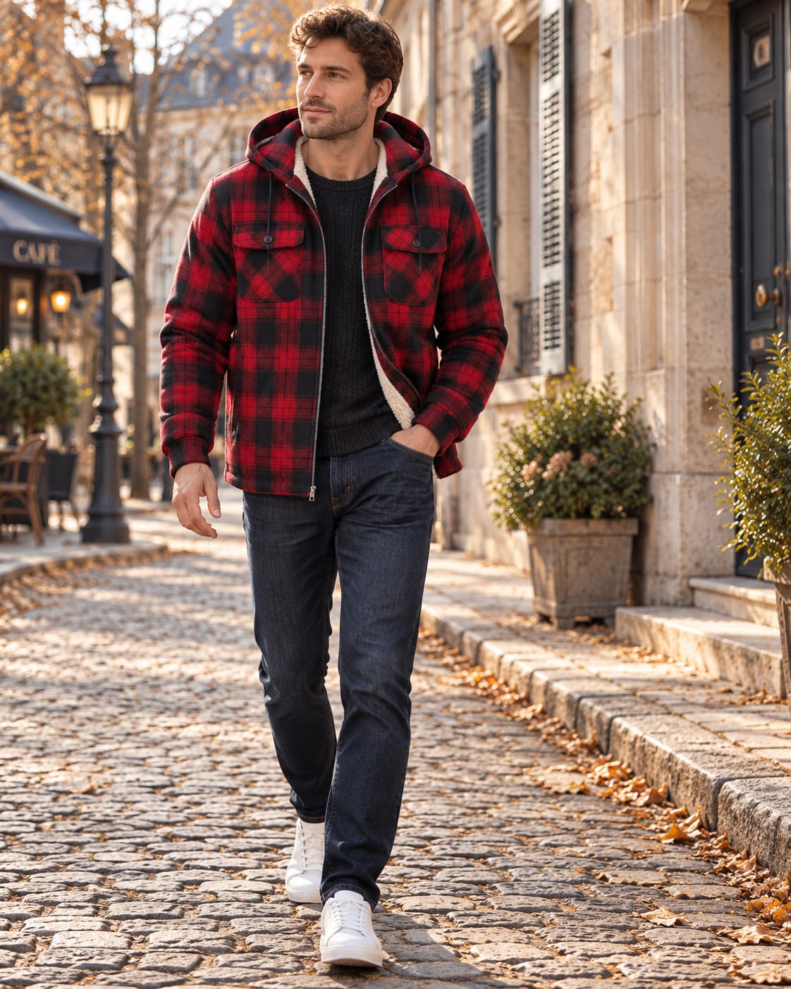 Men's Checked Sherpa Lined Hooded Jacket | Gareth_3