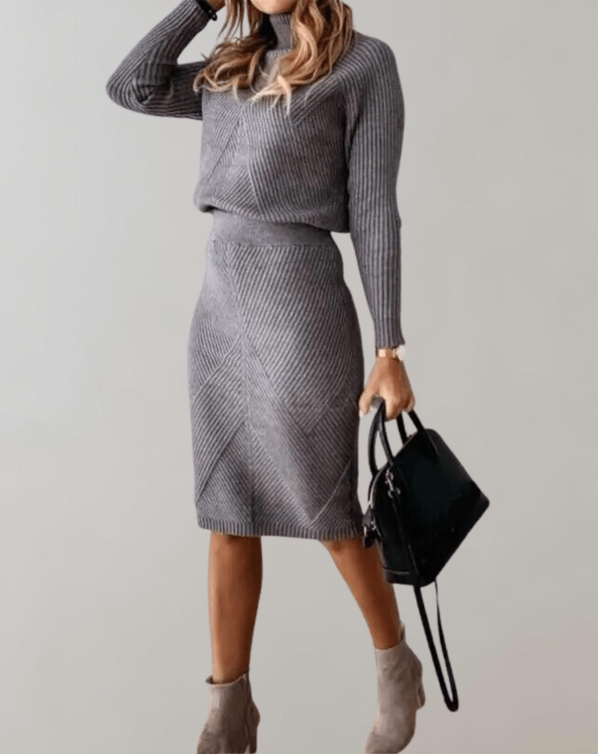 Women's Ribbed Knit Jumper and Skirt Set | Hettie_9