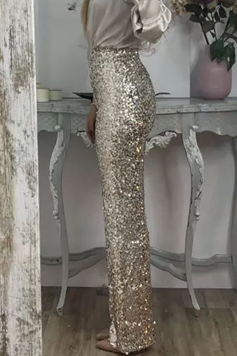 Women's Sequin Straight Leg Trousers | Clover_10