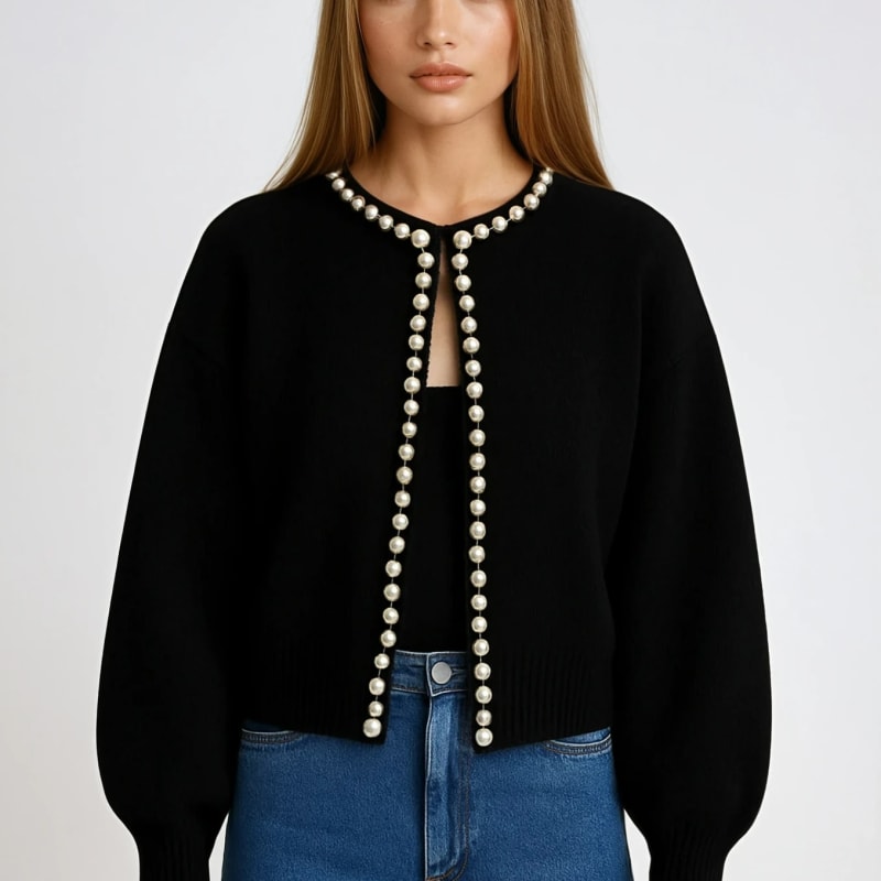 Women's Pearl Trim Knit Cardigan | Talwyn_1