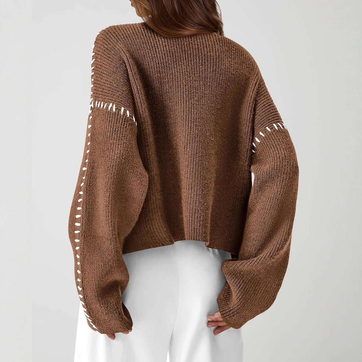 Women's Oversized Whipstitch Mock Neck Jumper | Nadia_10