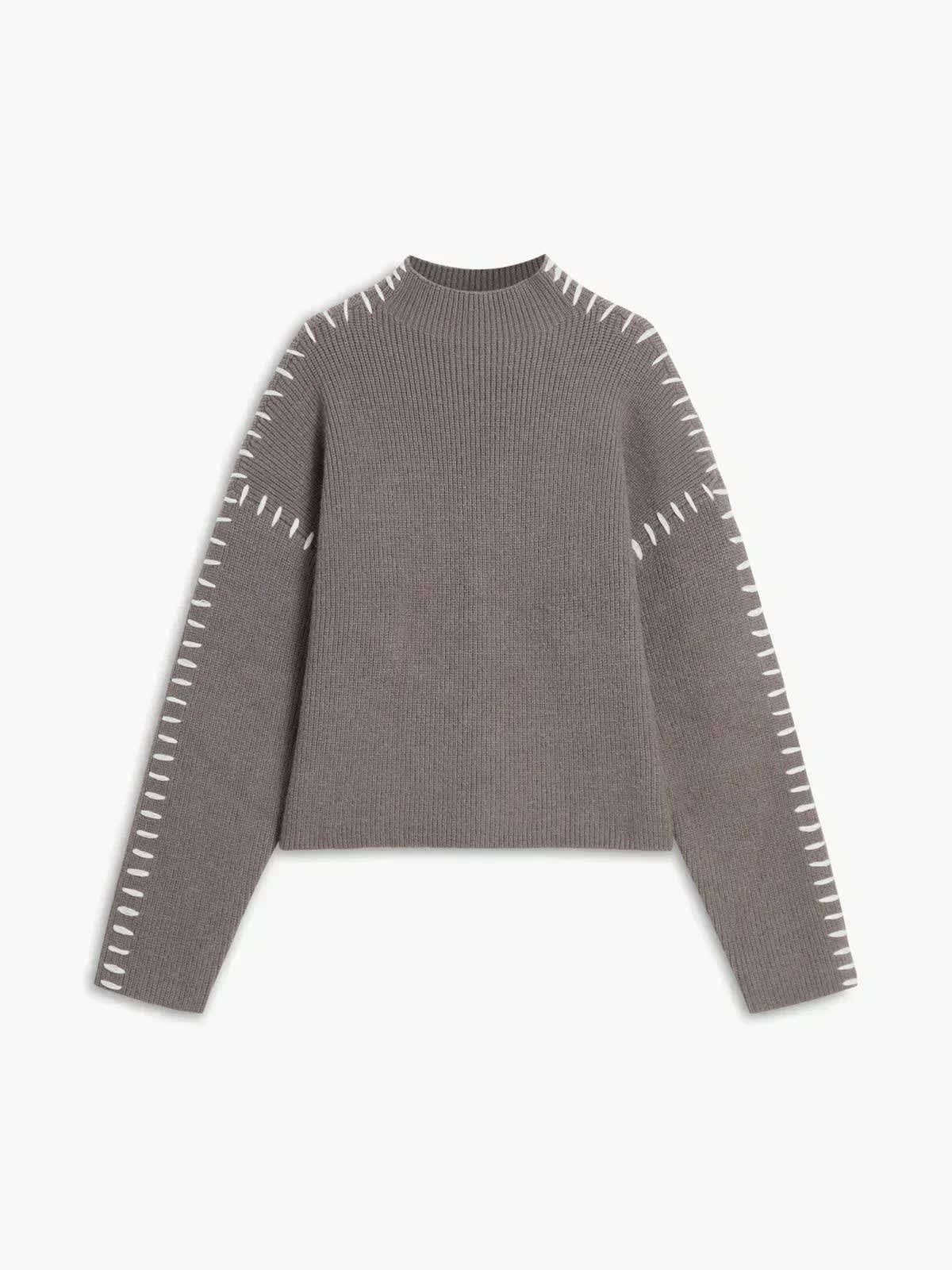 Women's Oversized Whipstitch Mock Neck Jumper | Nadia_19