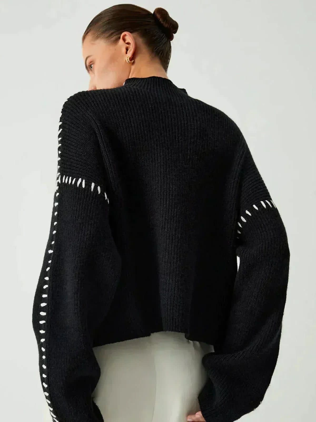 Women's Oversized Whipstitch Mock Neck Jumper | Nadia_3