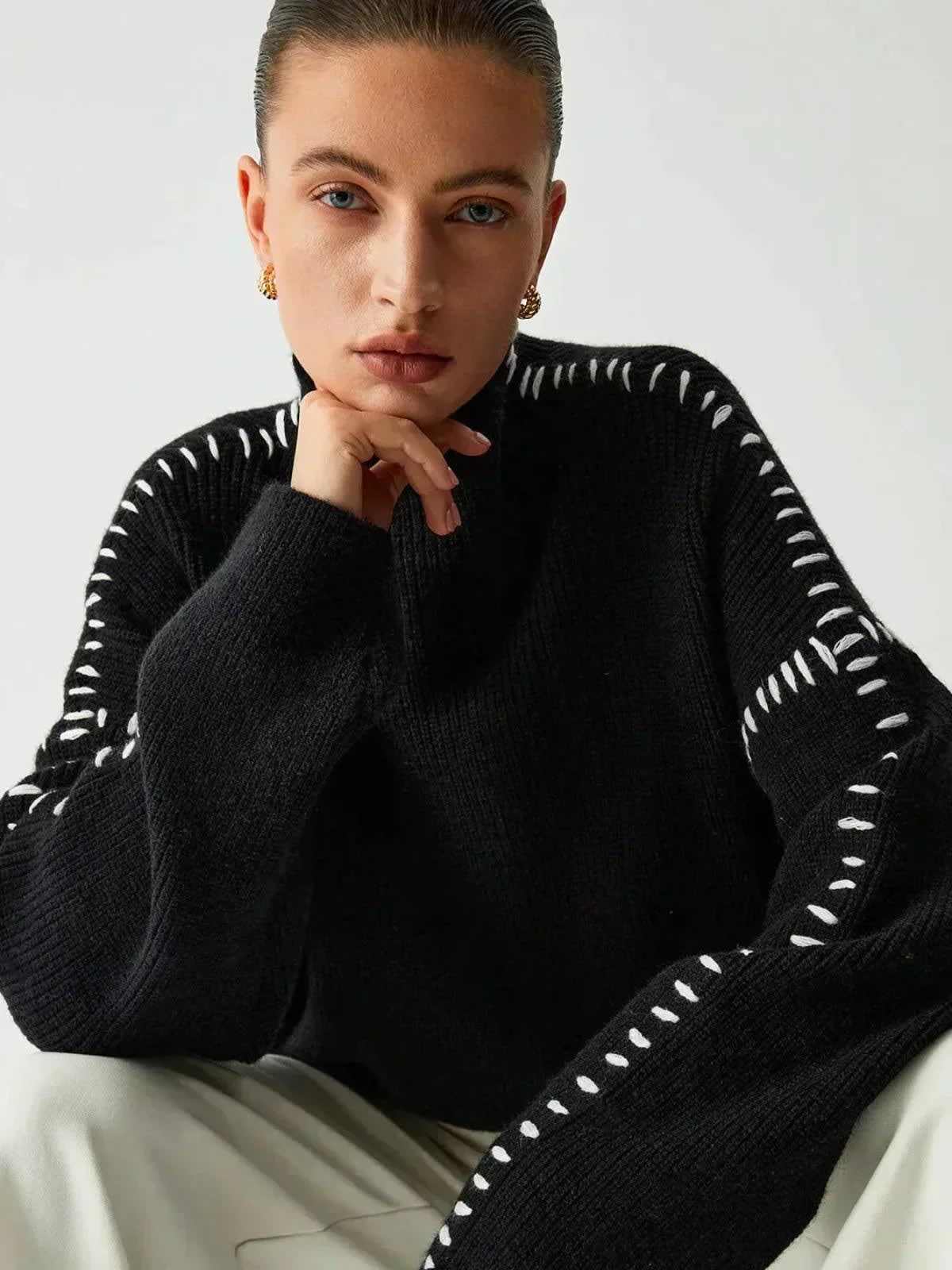 Women's Oversized Whipstitch Mock Neck Jumper | Nadia_6