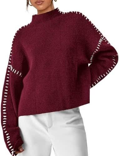 Women's Oversized Whipstitch Mock Neck Jumper | Nadia_9