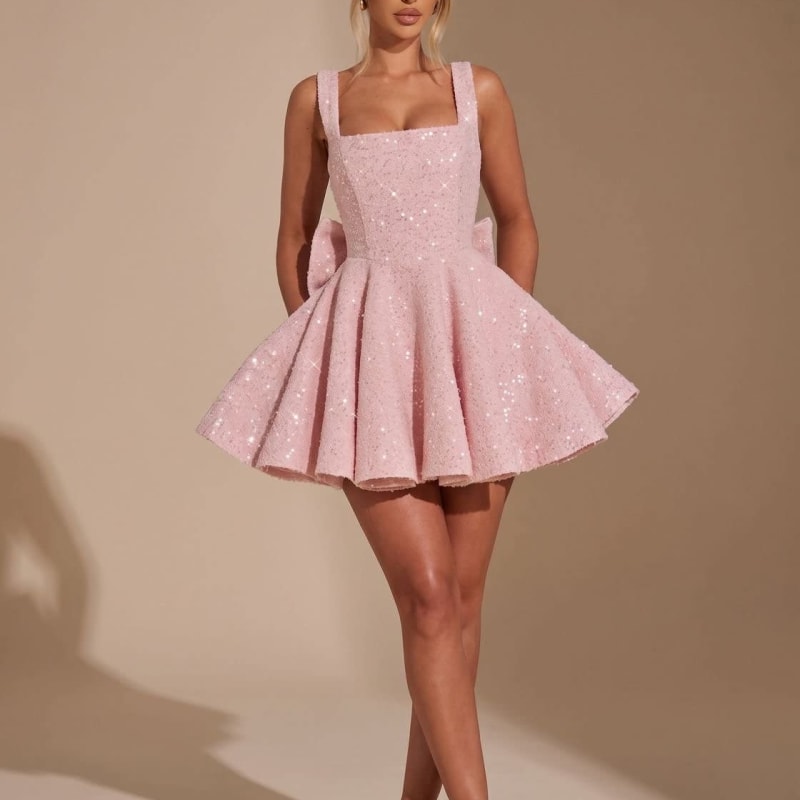 Women's Sequin Bow Christmas Party Mini Dress | Christina_1