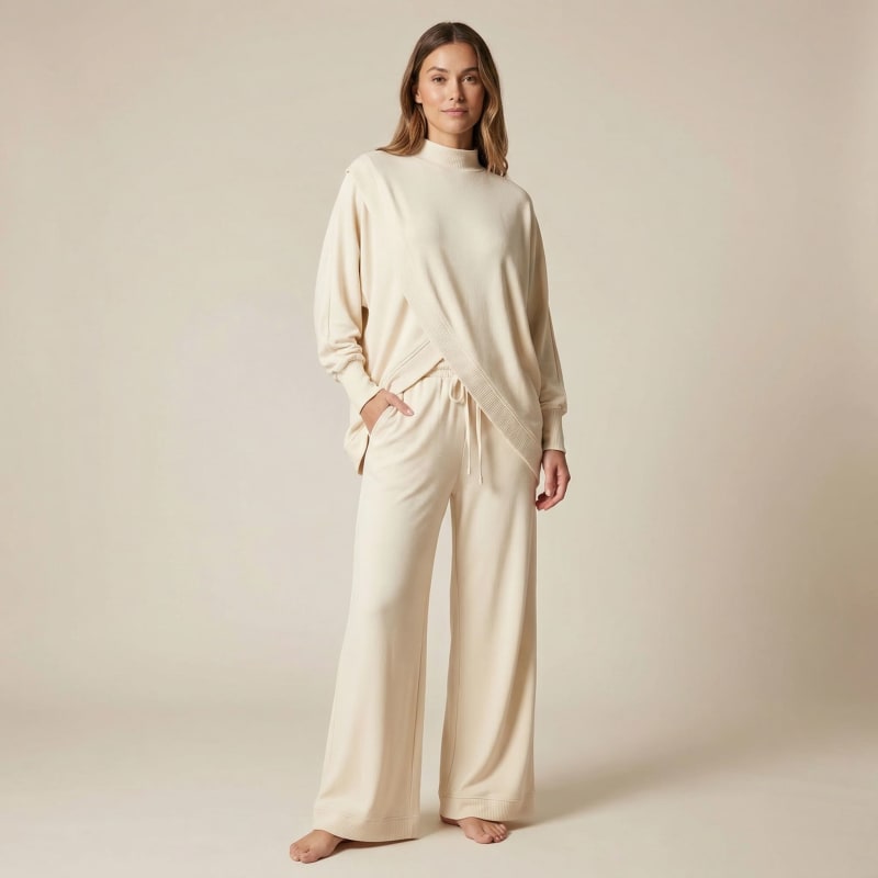 Women's Asymmetric Knit Wide Leg Set | Loretta_1