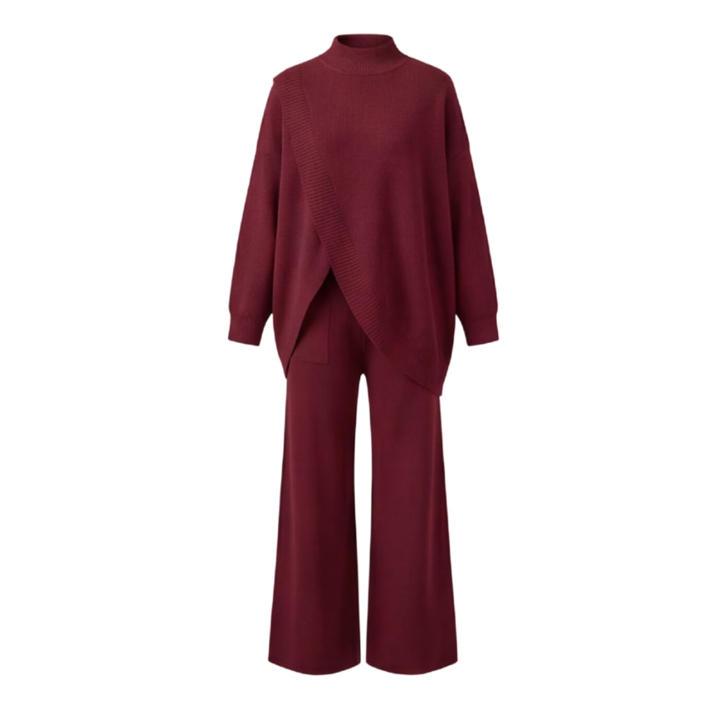 Women's Asymmetric Knit Wide Leg Set | Loretta_17