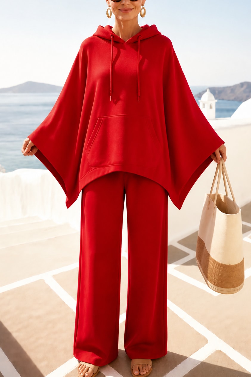 Women's Hooded Cape Wide Leg Trouser Set | Luella_10