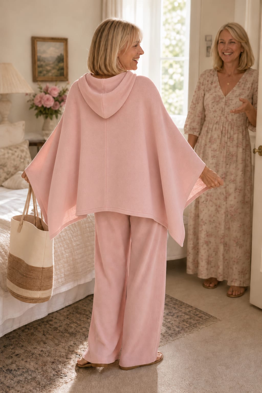 Women's Hooded Cape Wide Leg Trouser Set | Luella_5
