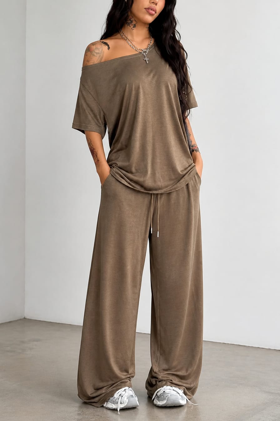 Women's Off-Shoulder Wide Leg Co-ord Set | Lorraine_16
