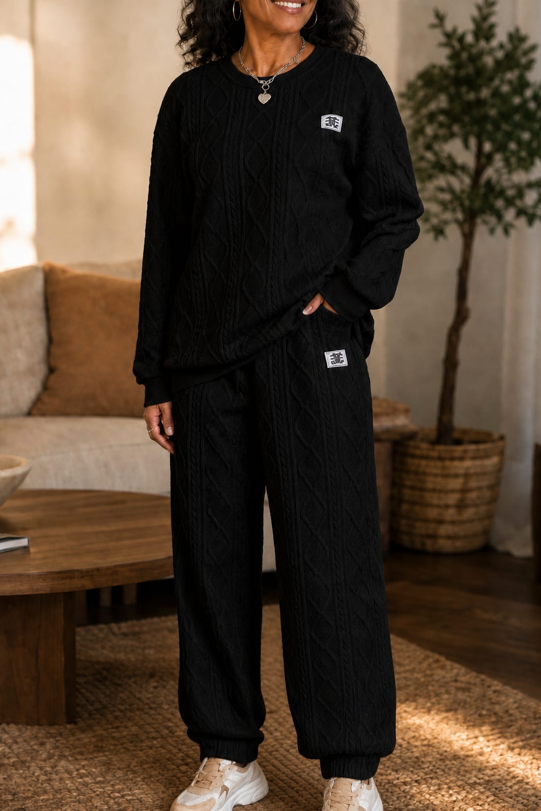 Women's Cable Knit Jumper Jogger Set | Rochelle_11