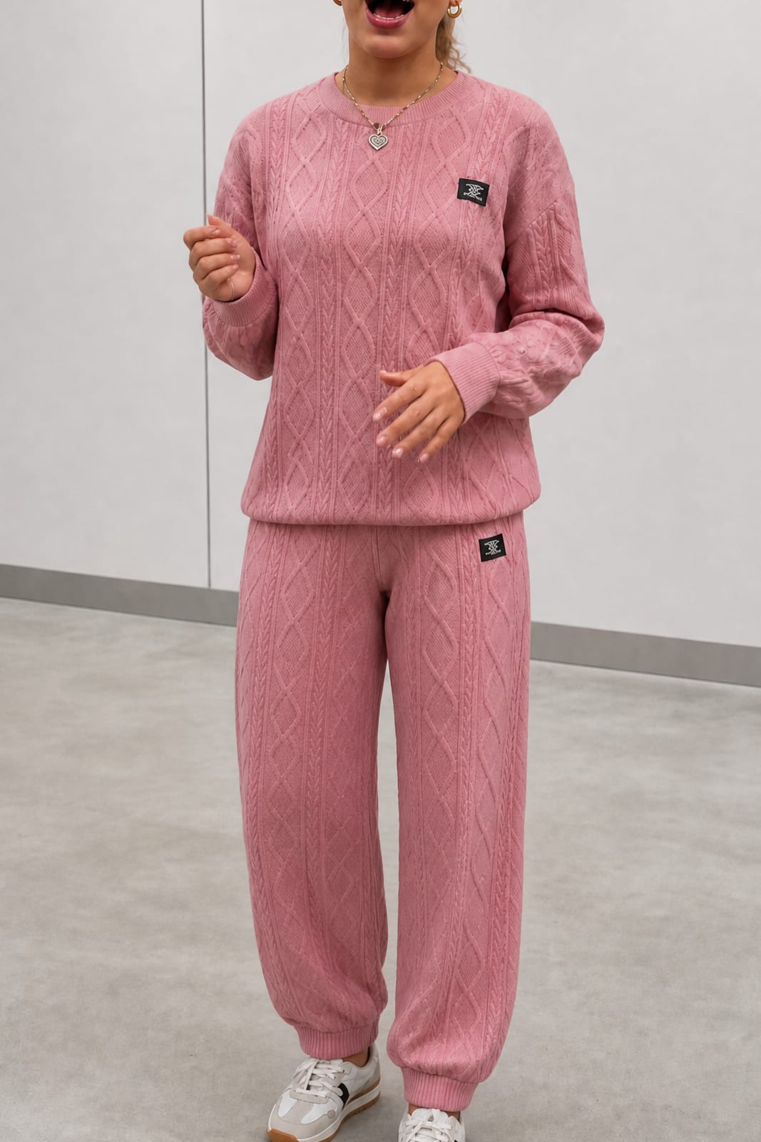 Women's Cable Knit Jumper Jogger Set | Rochelle_13