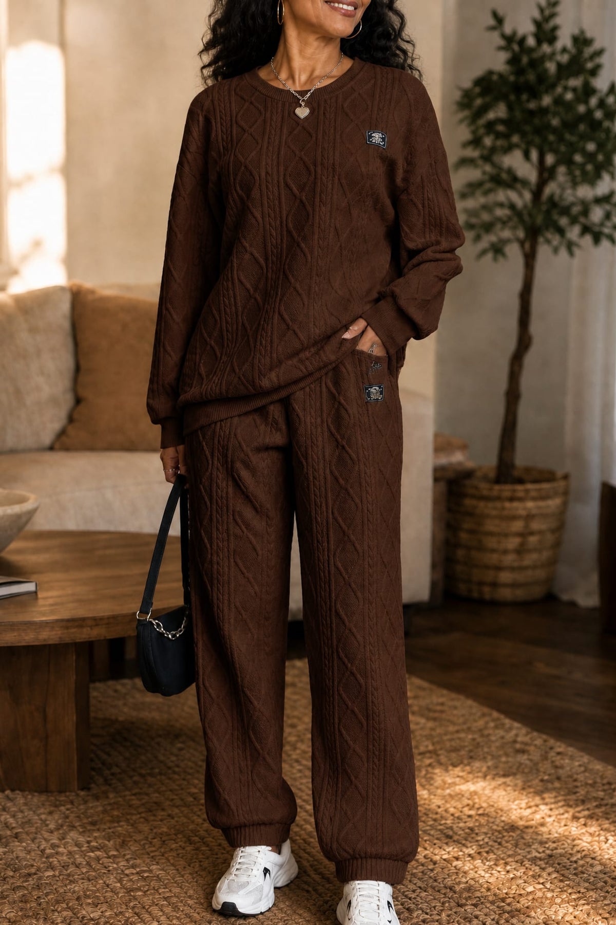 Women's Cable Knit Jumper Jogger Set | Rochelle_14
