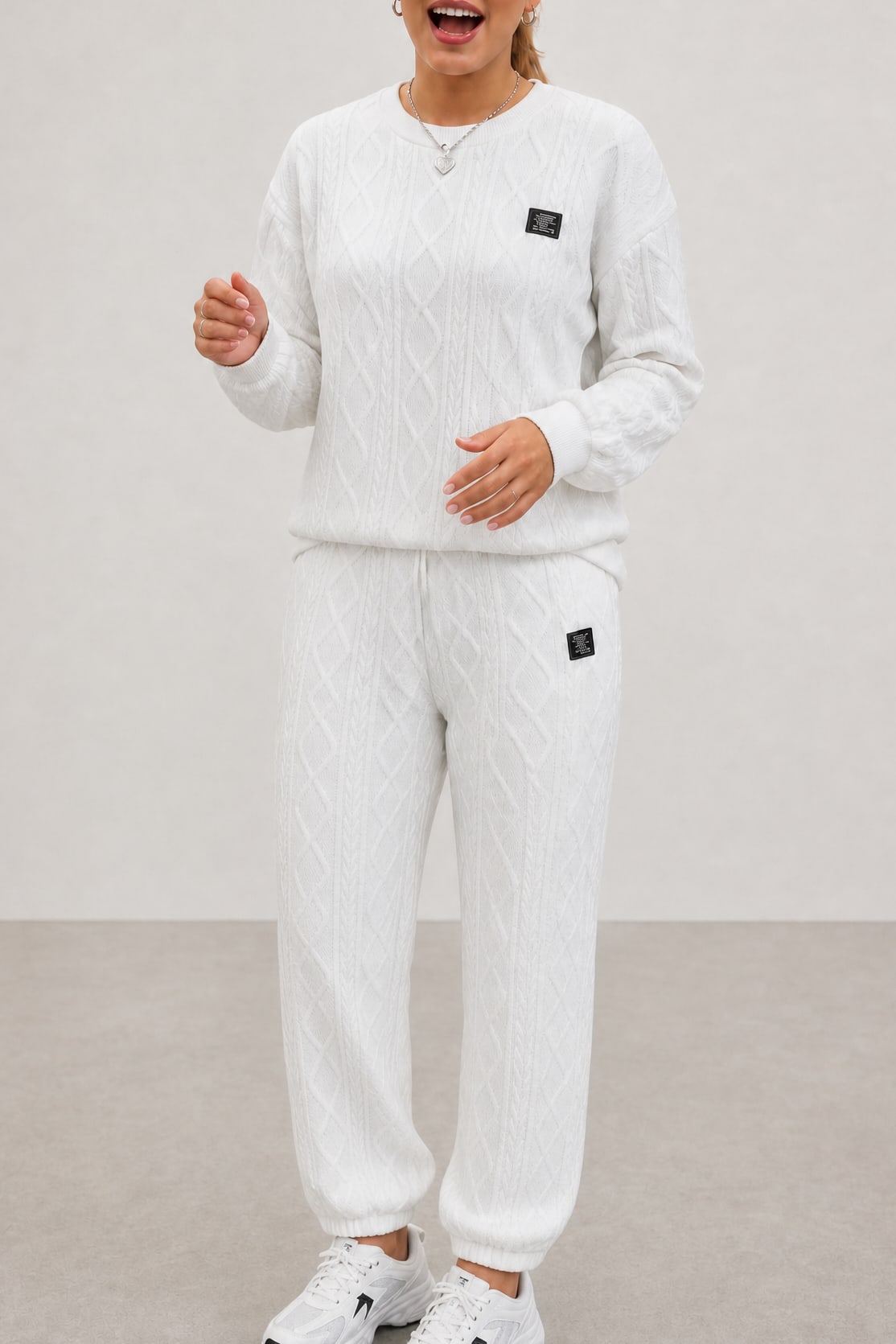 Women's Cable Knit Jumper Jogger Set | Rochelle_16